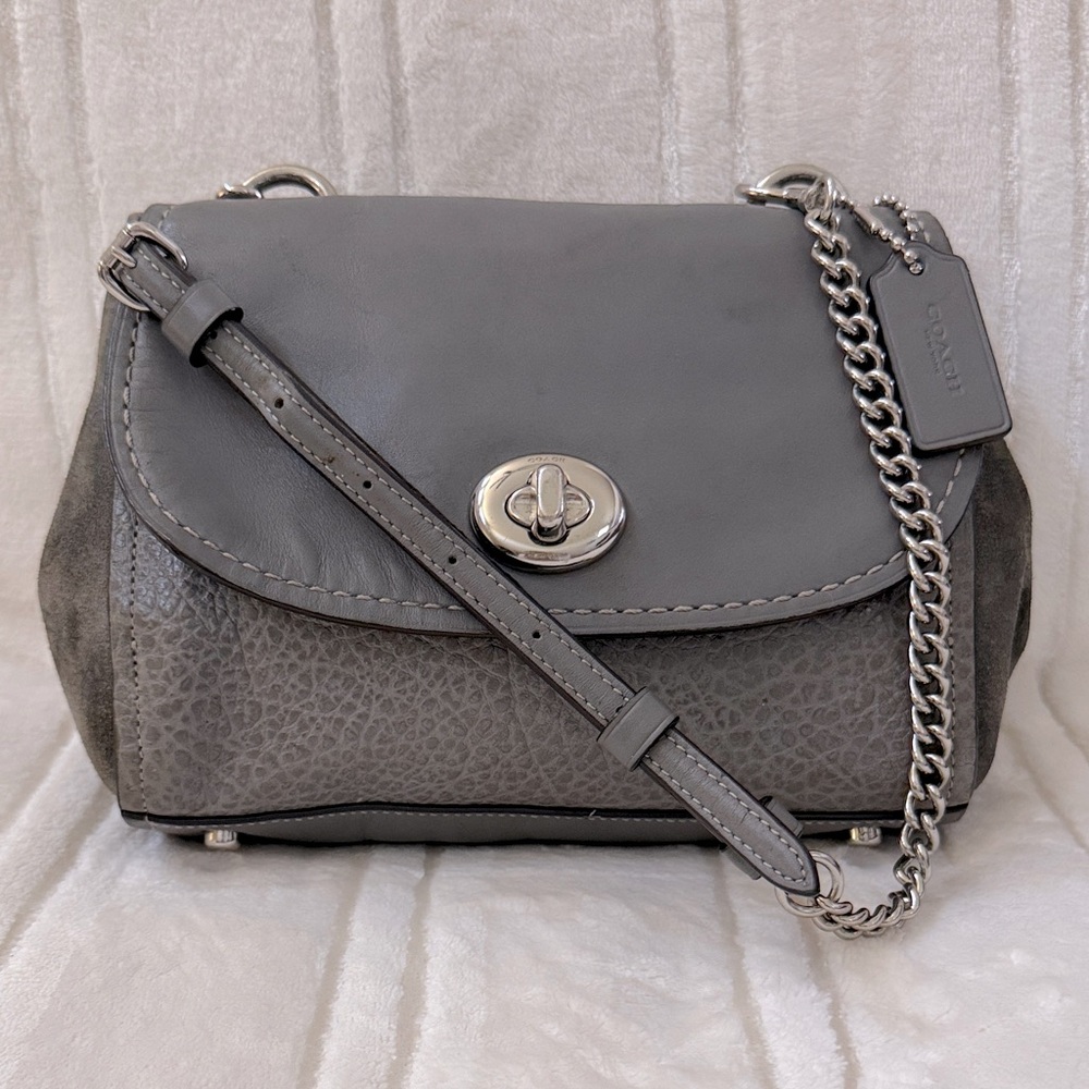 Coach Faye Leather Suede Crossbody Bag with Silver Chain Style F22349